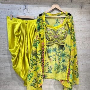 Yellow and Green Dhoti and Blouse