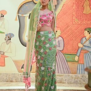 Green and Pink Indo Western Lehenga Choli.