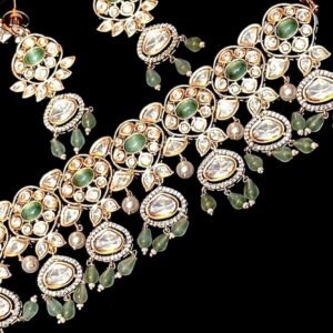 Stone Kundan and AD Necklace set - Mint Green