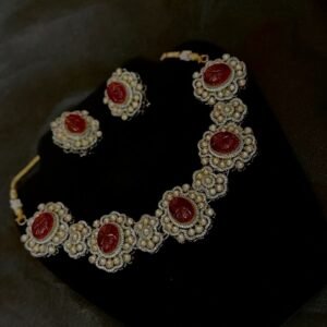 Carved Stone Kundan and AD Necklace set