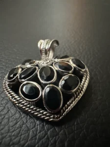 Heart Pendant with red and green stones. Silver 92.5 %.