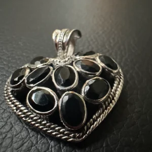 Heart Pendant with red and green stones. Silver 92.5 %.